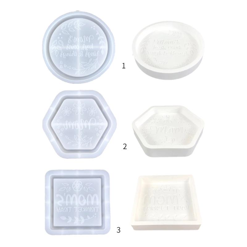 Plateau de rangement, moule en silicone, plaque de présentation de bijoux, moules de dessous de verre ronds/hexagonaux/carrés, moules en résine époxy pour la fête des mères, artisanat
