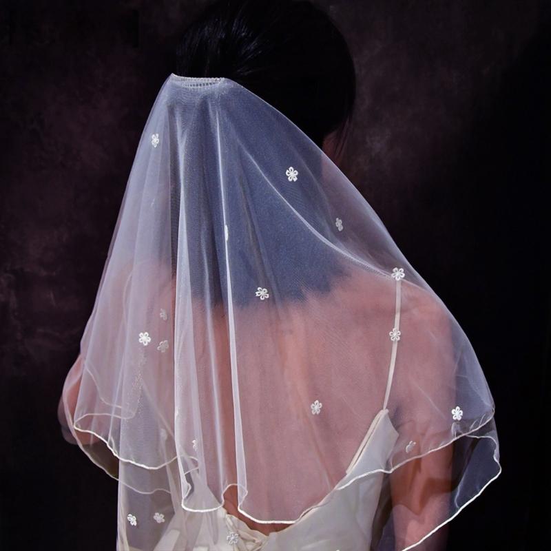 Short Wedding Veil for Bride White Floral Veil Wedding Event Veil Headpiece Engagement Event Formal Mesh Veil Headdress