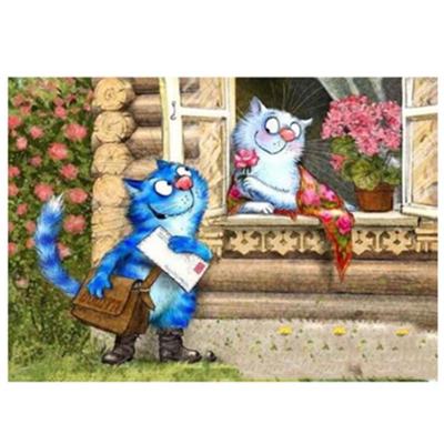 Pintura de diamante artesanal 5D completa, bordado de gato coqueto, punto de cruz, decoración del hogar, regalo hecho a mano
