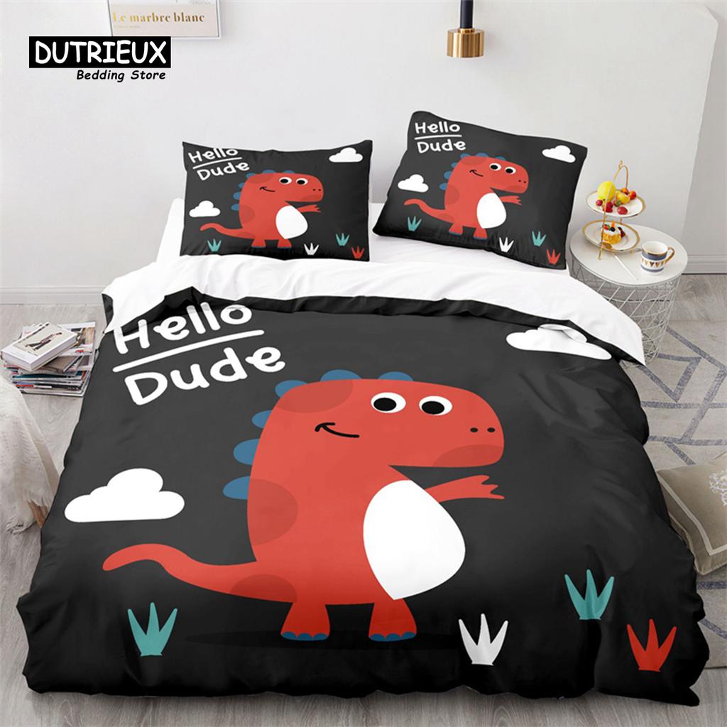 Desene animate dinozaur pilotă capac drăguț animal lenjerie de pat set twin pentru copii băieți fete decor microfibră pilotă capac cu fețe de pernă