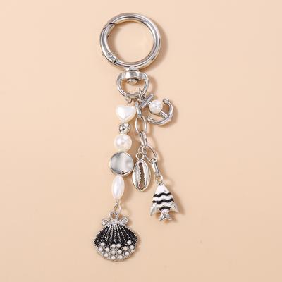 New Summer Beach Conch Shell Keychain Pearl Beads Key Ring Pendants for Women Girls Handbag DIY Key Chain Jewelry Gifts