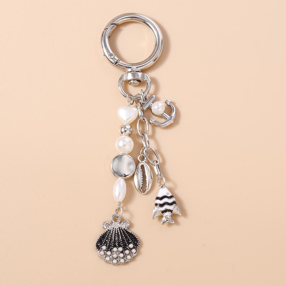 New Summer Beach Conch Shell Keychain Pearl Beads Key Ring Pendants for Women Girls Handbag DIY Key Chain Jewelry Gifts