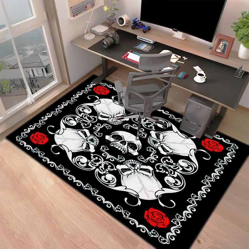 1PC Skull Dark Gothic Pattern Printed Carpet Rug for Living Room Bedroom Home Sofa Decoration,Non-slip Floor Mat Floor Mat
