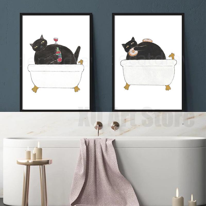 Cat Print Bath Time Cat Canvas Painting Print Wall Art Bathroom Decor Bathtub Bath Tub Wall Art Print Cat Lover Gift Unframed