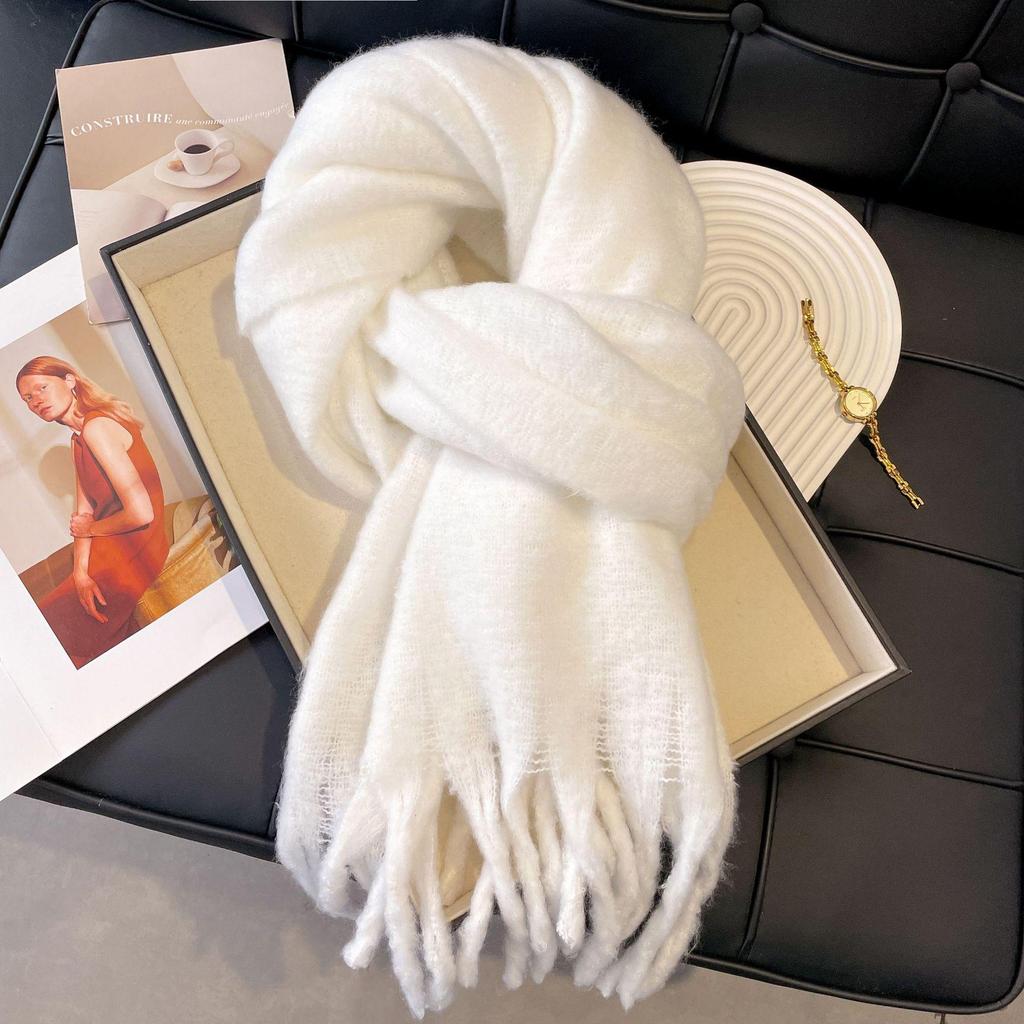Women's Winter Imitation Cashmere Scarf - White Mohair Shawl Neck Warmer