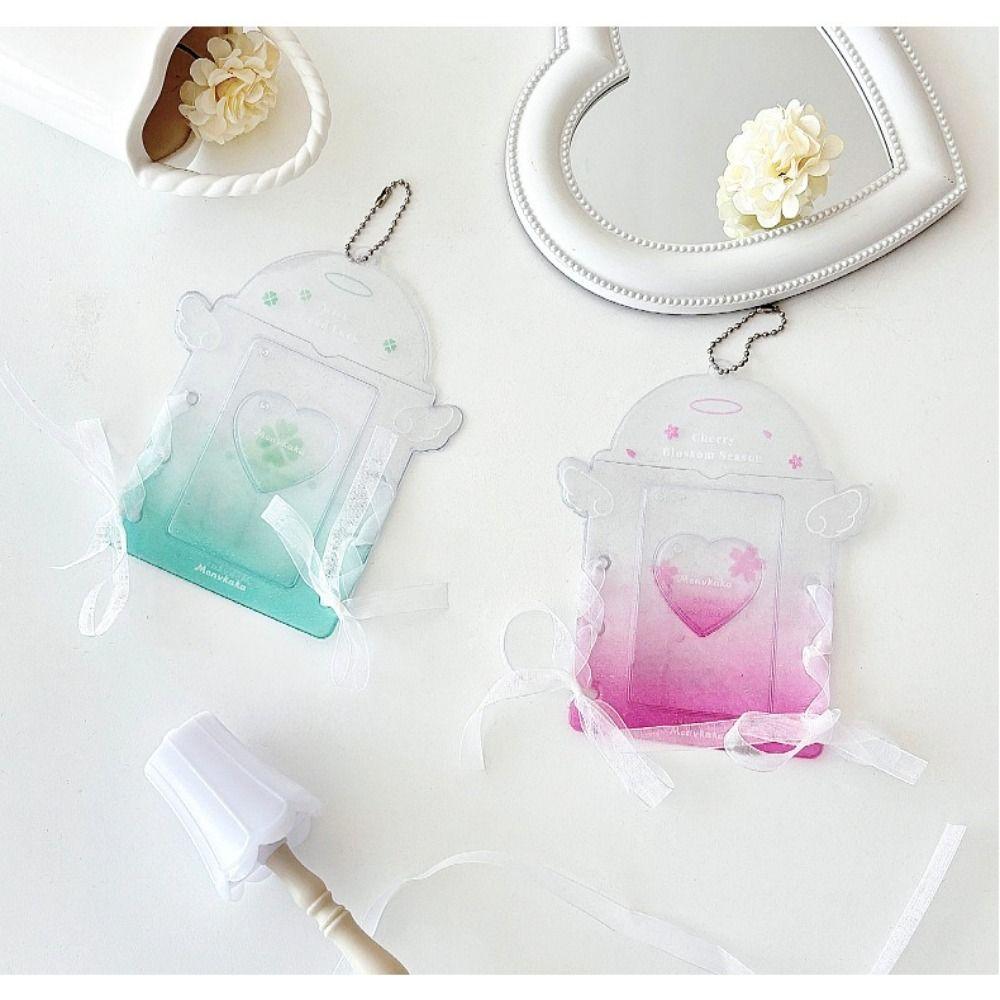 Cute PVC Photo Card Holder Transparent Glitter Kpop Idol Photo Sleeves Lace Tie Protective Display Sleeves Girls Gift