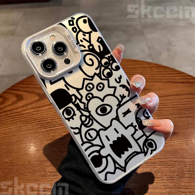Black Graffiti Design TPU Basic Phone Case For iPhone 15 14 Pro Max 13 12 11 XS X XR 7 8 Plus 16 Shockproof Hard Cover