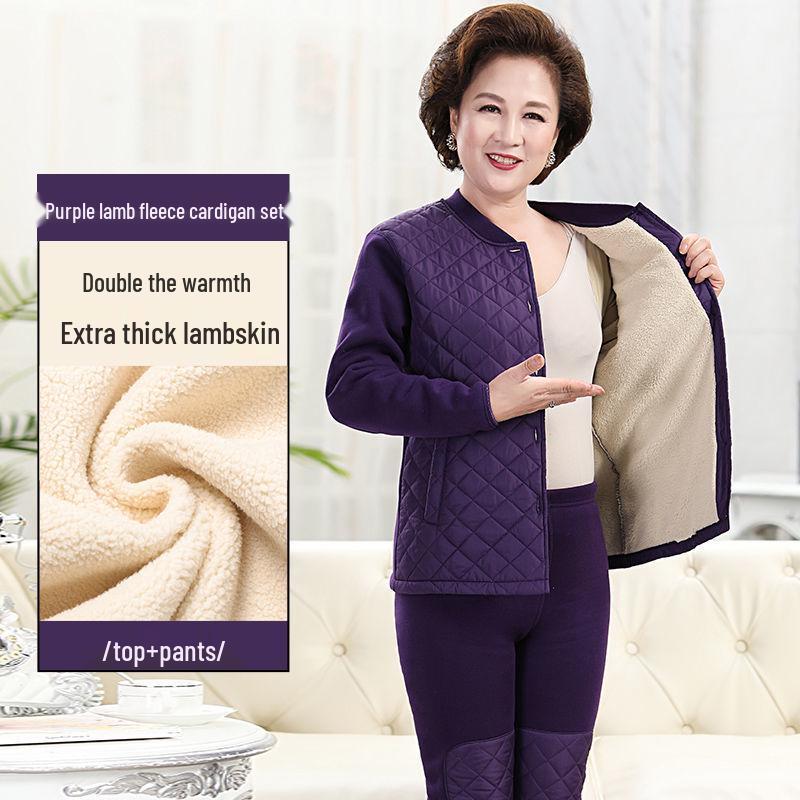Premium Extra-Thick Winter Thermal Set for Middle-Aged and Elderly: Men's & Women's Velvet-Lined, Thick Warm Cardigan.