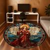 1pc Angel Stained Glass Round Chair mat office Area Rug - Non-Slip, Floor Mat for Office, Bedroom, Ideal home decor gift c0112025