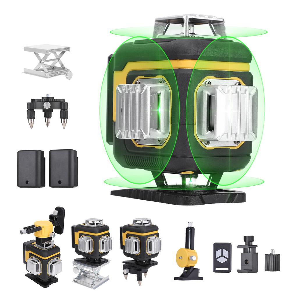 16 Lines Laser Level 3° Self-leveling Machine 4D Green Cross Line Laser Level Powered Rechargeable Lithium Battery Leveling Tool