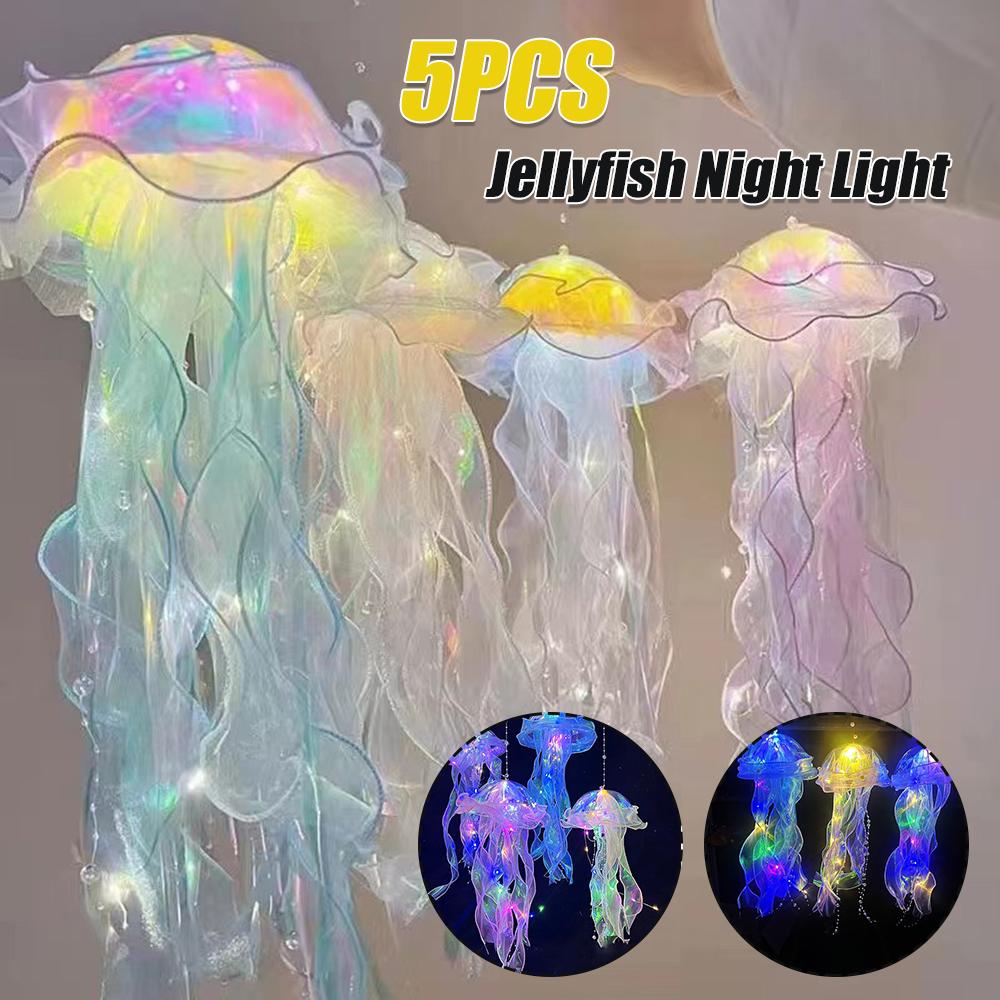 5PCS Jellyfish Lamp Portable Flower Lamp Jellyfish Wind Chimes Bedroom Night Light Hanging Lantern Home Decoration Birthday Gift