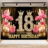 Black and Gold Balloon Gift Theme 18th Birthday Banner Backdrop Cloth Adult Gift Birthday Party Decoration Photography Backdrop