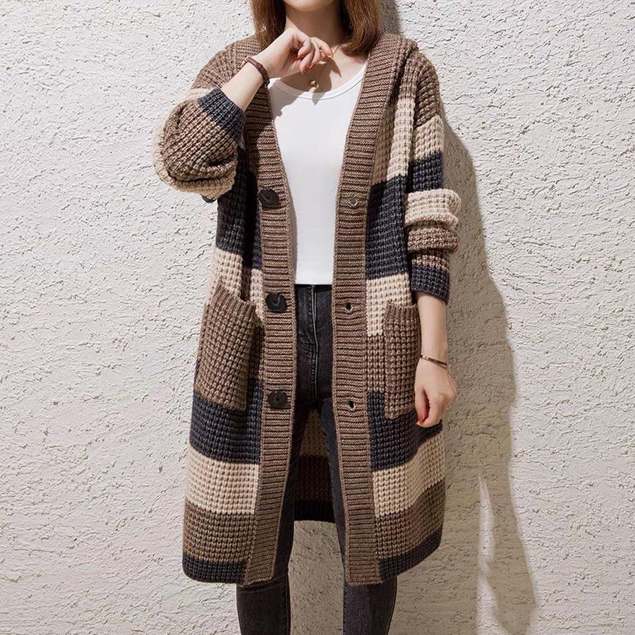 

Oversized Chunky Knit Long Sleeve Hoodie Sweater for Women Autumn Winter Casual Knitwear Coat One Size кавовий