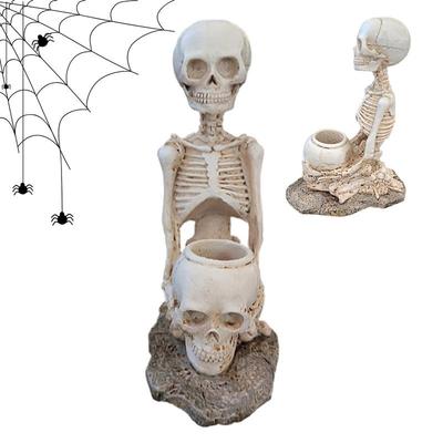 Estatuetas de Esqueleto Halloween Ajoelhado Yoga Crânio Estátua Esqueleto para Decoração de Casa Estátuas de Resina Meditação Espiritual