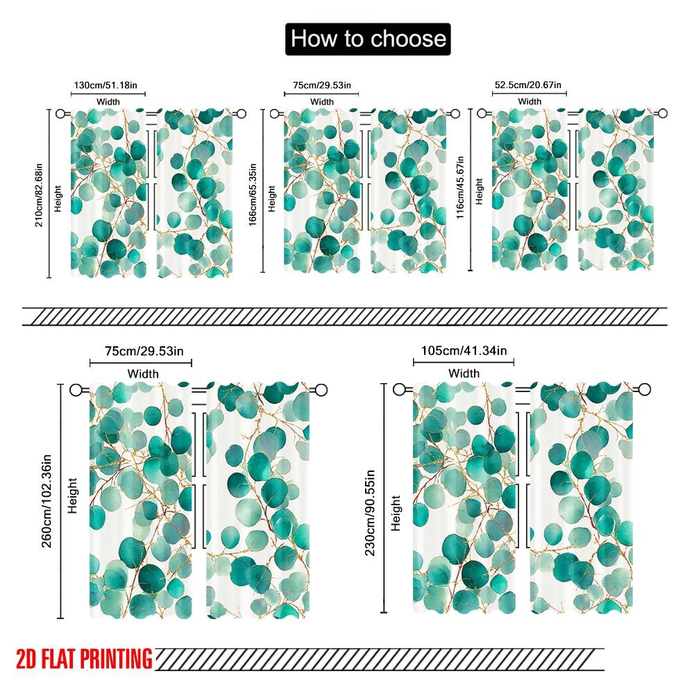 2pcs,2D Plane Printing Print Curtains Eucalyptus Greenery Design Polyester (without Rod) Home Decor Perfect for Room, Kitchen,
