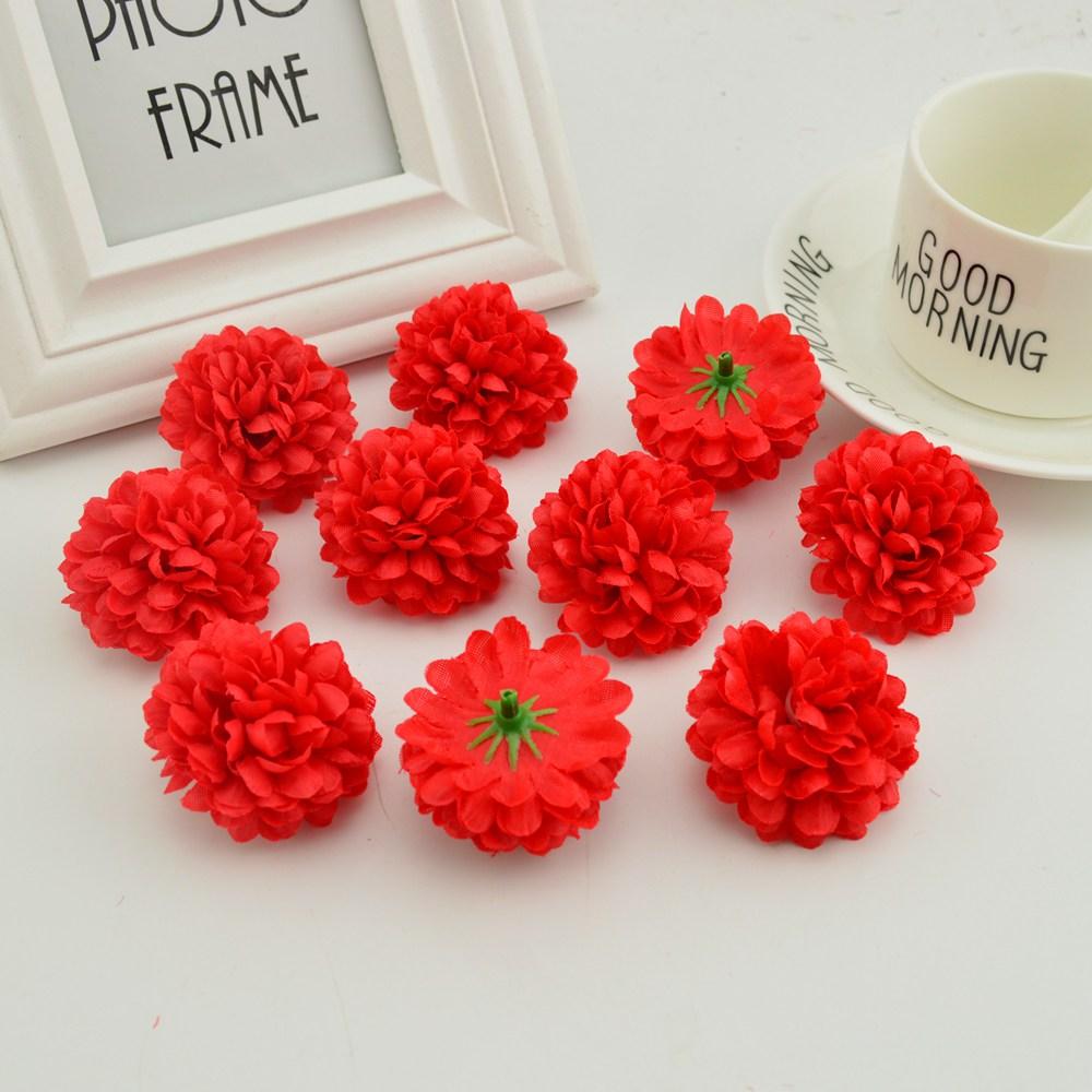 200PCS Artificial Flowers Cheap 5CM Silk Chrysanthemum Heads Home Wedding Decoration Wall Wreath for Christmas Garden Door Fake