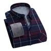 Camicia da uomo autunno inverno business risvolto manica lunga monopetto camicia formale slim fit stampa scozzese fodera in pile spesso top