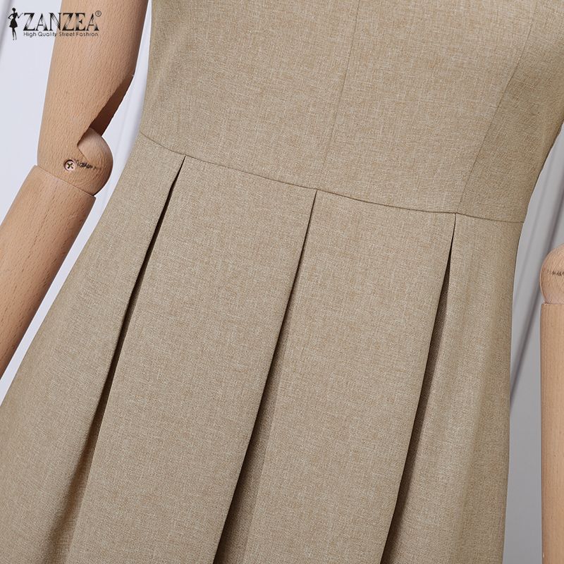 ZANZEA Women Elegant Doll Collar Summer Casual Sleeveless Dress