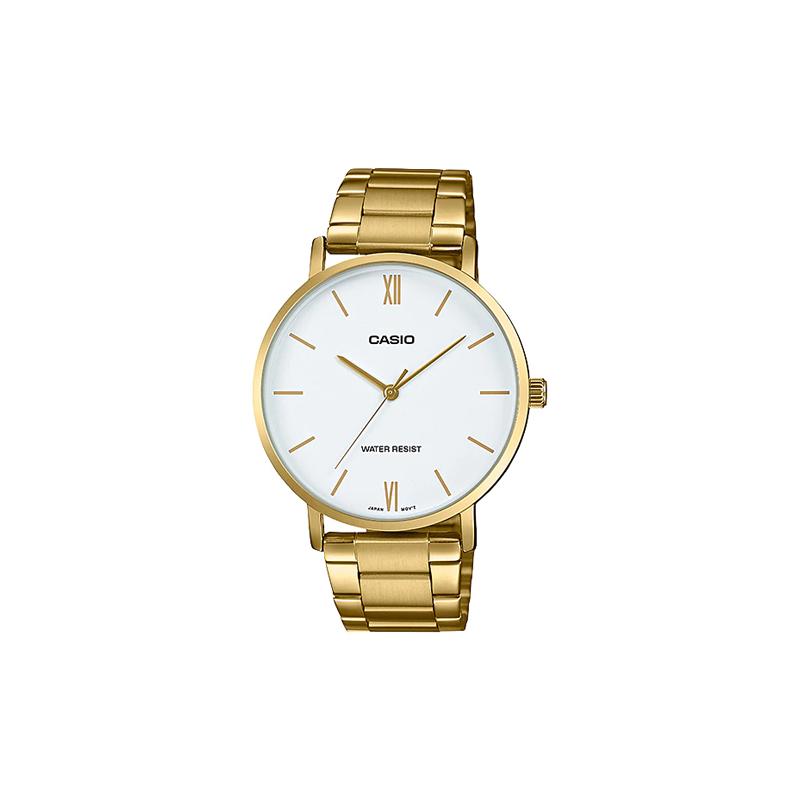 

Casio STANDARD series, simple, fashionable, business and casual, classic hands, Roman scale, waterproof, quartz movement, Japanese and MTP-VT01G-7B белый