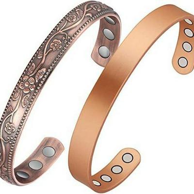 Magnetisches Rotkupfer Retro Blumenarmband Set - Verstellbar Europäischer & Amerikanischer Stil