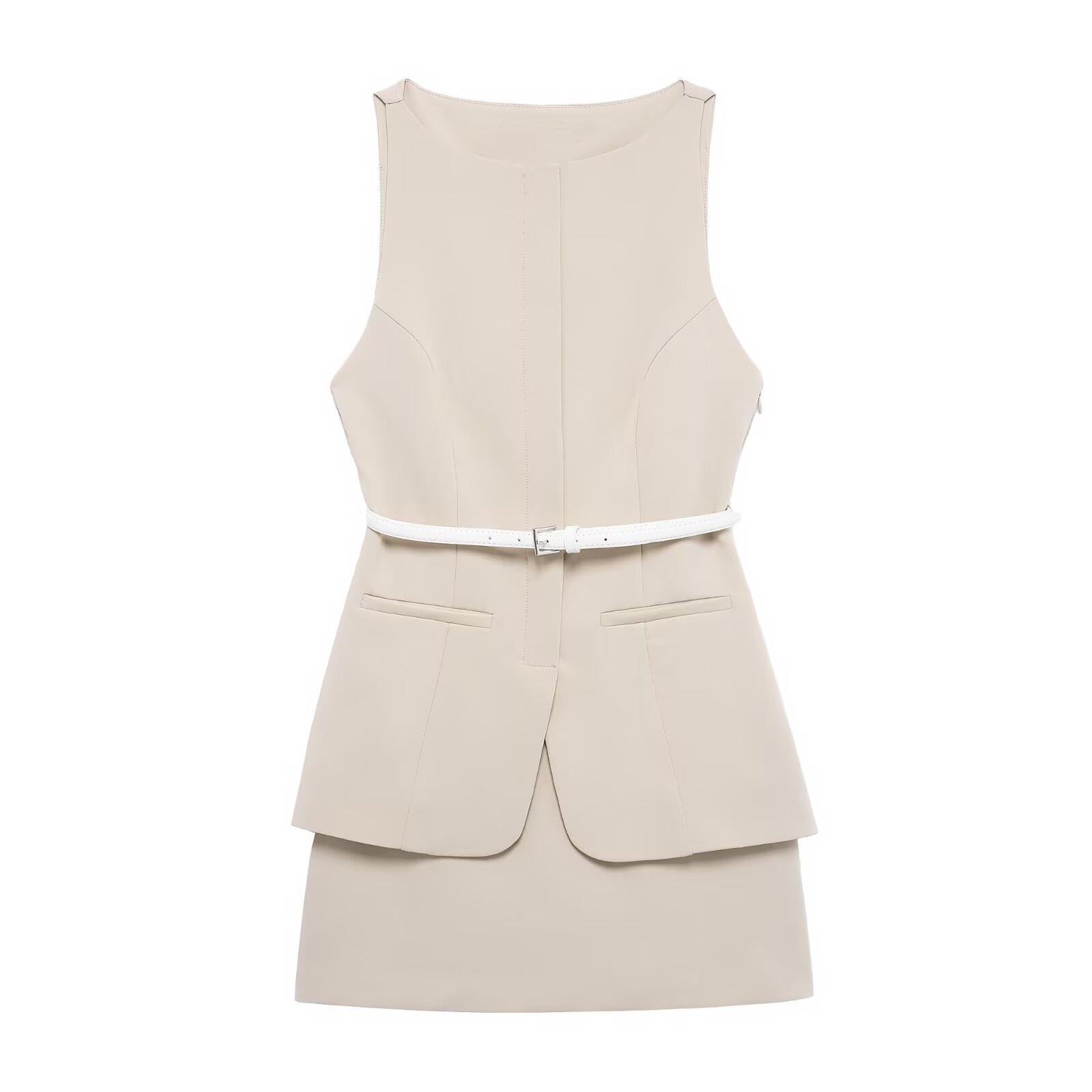 

2025 Spring Women s Slim Fit Belted Round Neck Casual Dress S