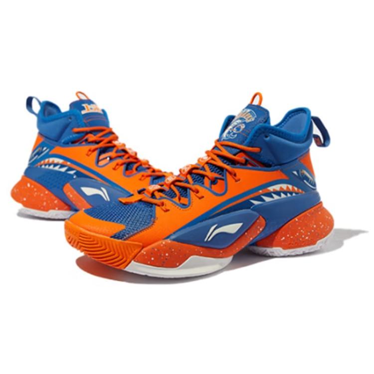 New LiNing Power 7 Premium Mid Top Basketball Shoes Men's Orange Blue ABAQ071-5