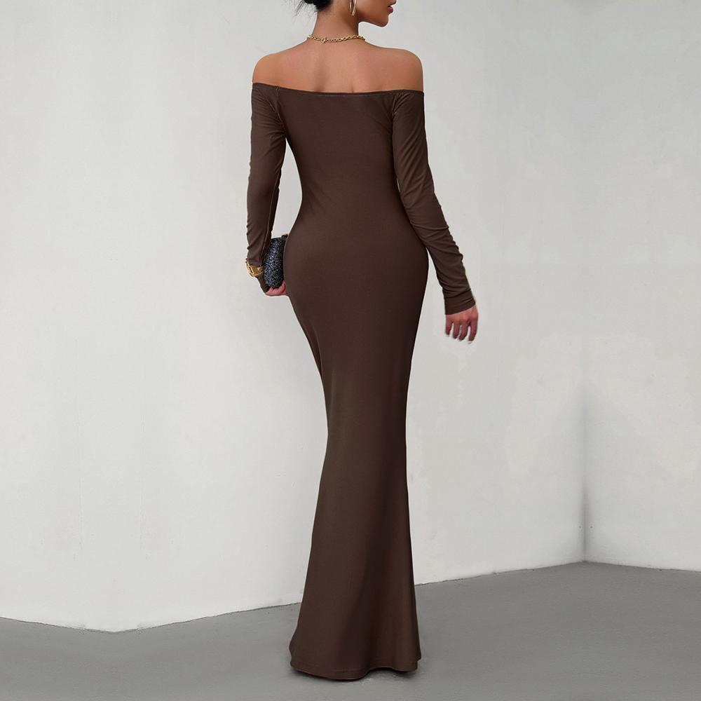 Dámské podzimní zimní sexy elegantní úzké úzké šaty s dlouhým rukávem bez ramen