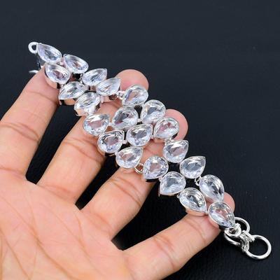 White Topaz Gemstone Handmade 925 Sterling Silver Bracelet, Topaz Silver Bracelet, White Topaz Bracelet For Women, Unisex Bracelet For Gifts