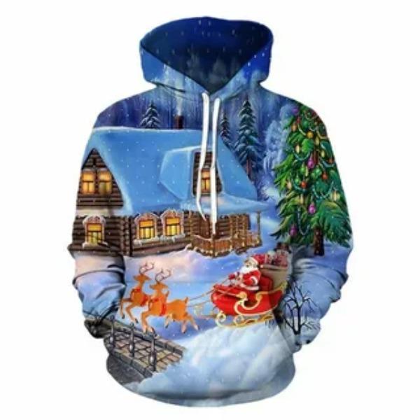 Autumn Winter Men's Women's Long Sleeved Christmas Printed Comfortable Fashionable Casual Loose Hoodie