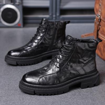 First Layer Sheepskin Men's Martin Boots High-top Velvet Thermal Cotton Shoes Leather Tooling Boots Fashion Men's Boots Leather Boots