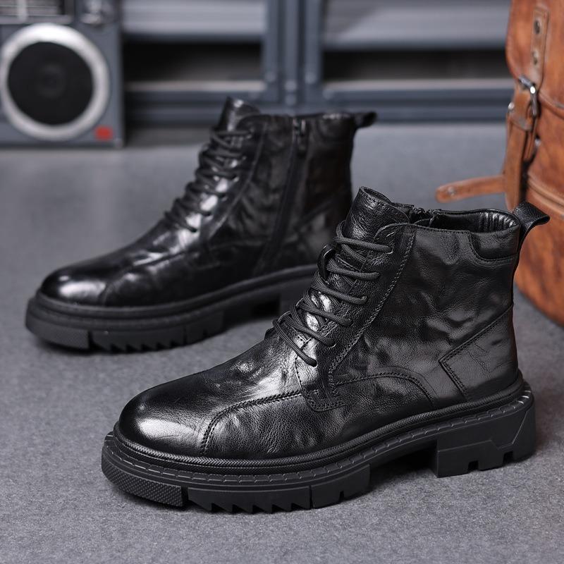 First layer sheepskin men's Martin boots high-top velvet thermal cotton shoes leather tooling boots fashion men's boots leather boots