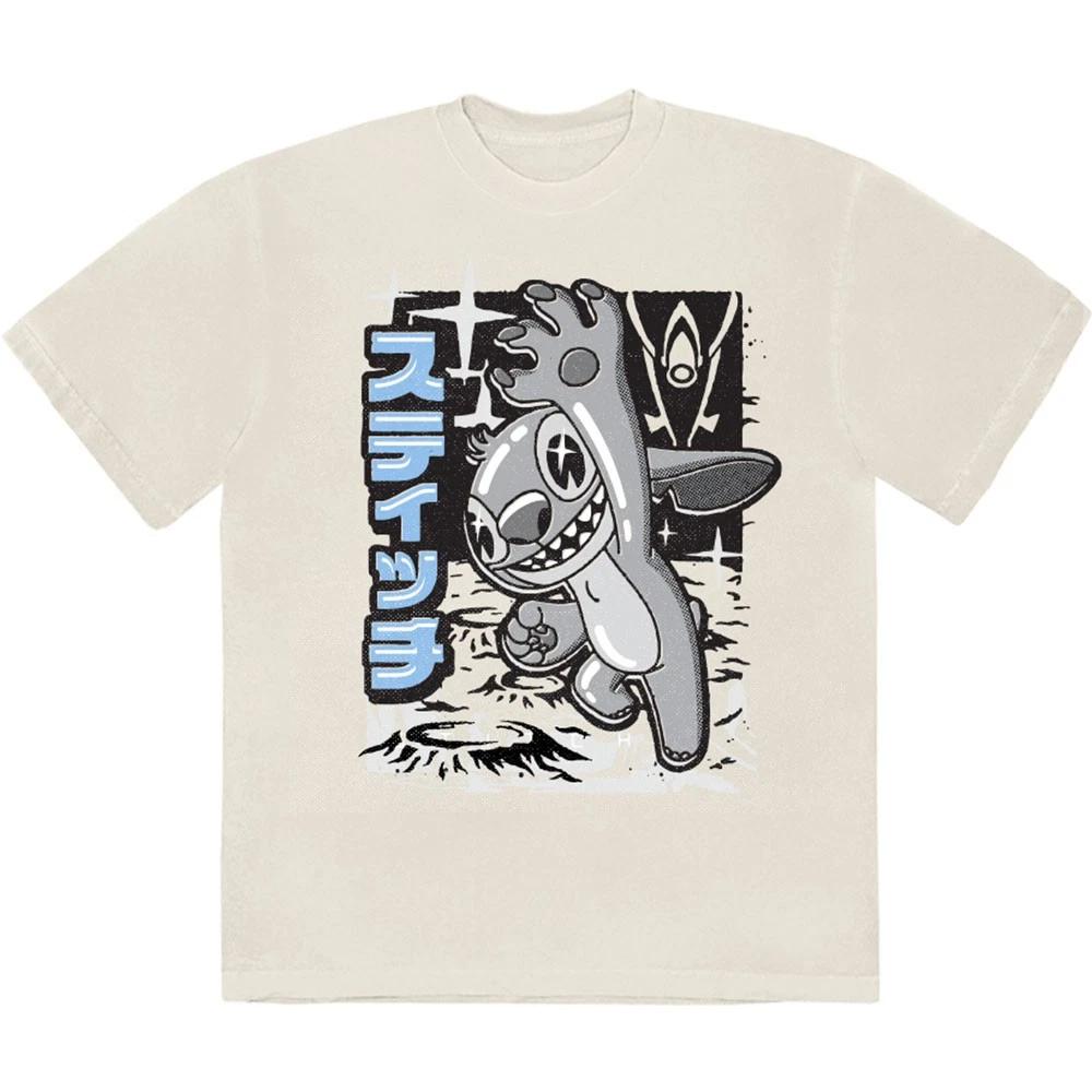 Disney Unisex T-Shirt: Stitch Jump Black & White (Natural) (Medium) 2XL