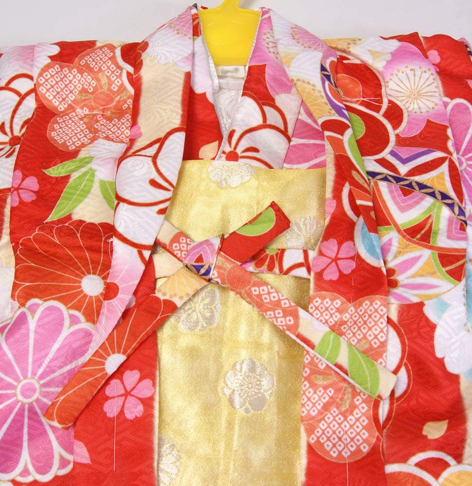 Kimono Haori Ensemble Red Haori Kimono for 3 To 4 Years Old and 5 To 6 Years Old Washable Polyester Full Set of and Drawstring Purse 3 To 4 Years