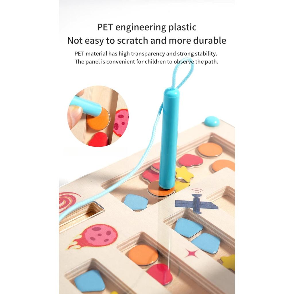 Wooden Color Shape Magnetic Maze Magnetic Sorting Travel Board Montessori Puzzle Toy Educational Learning for Age 3+ Fine Motor