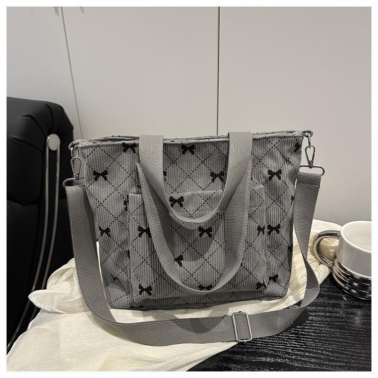 

Модная новая сумка-тоут большой вместимости в ленивом стиле с бантом, студенческая, новая, повседневная, простая, на плечо серый