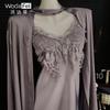Sexy satin nightdress with chest pad women's spring and summer 1011 new ice silk thin suspender nightgown loungewear set