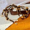 Vintage Natural Tiger'S Eye Stone Round Beads Maillard Niche Personality Design Sense Collarbone Chain High Sense Necklace