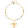 Hammered Cross Pendant Paperclip Chain Necklace Bold Statement Necklace for Women