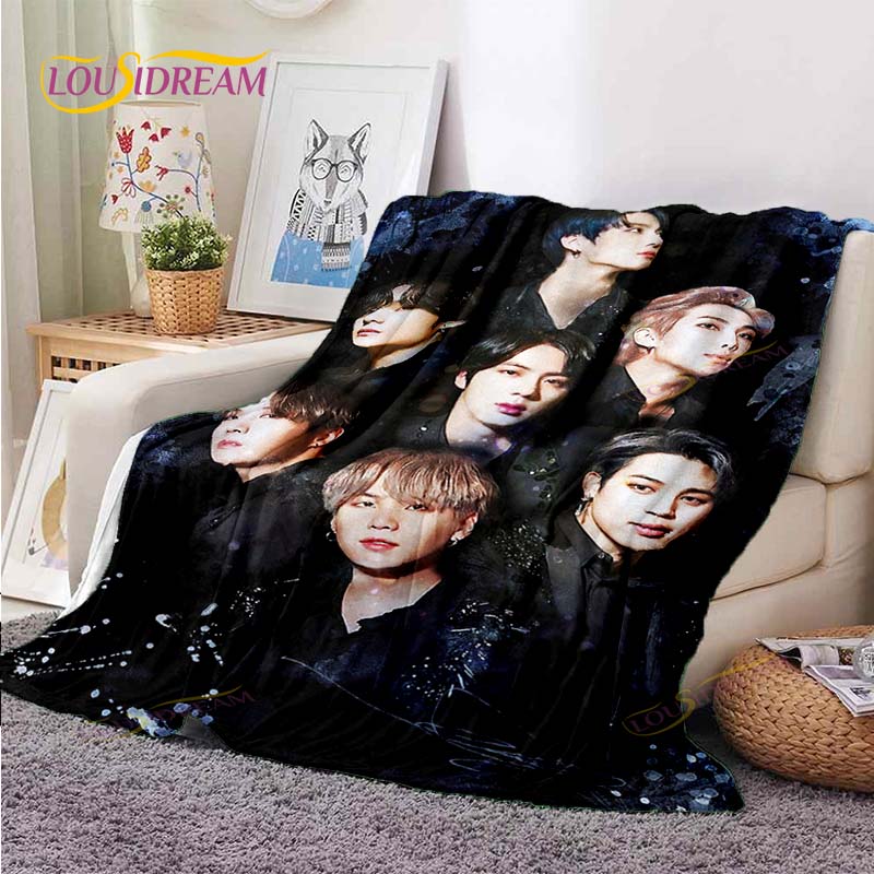 Kpop Bangtan Boys BTS Blanket Couch Quilt Cover Travel Bedding Outlet Throw Blanket Flannel Blanket Bedspread Picnic Blanket