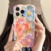 Laser Blue Light Flowers Case For iPhone 15 14 12 13 11 Pro Max Wavy Frame Pattern Camera Protection Shockproof Soft Cover Funda