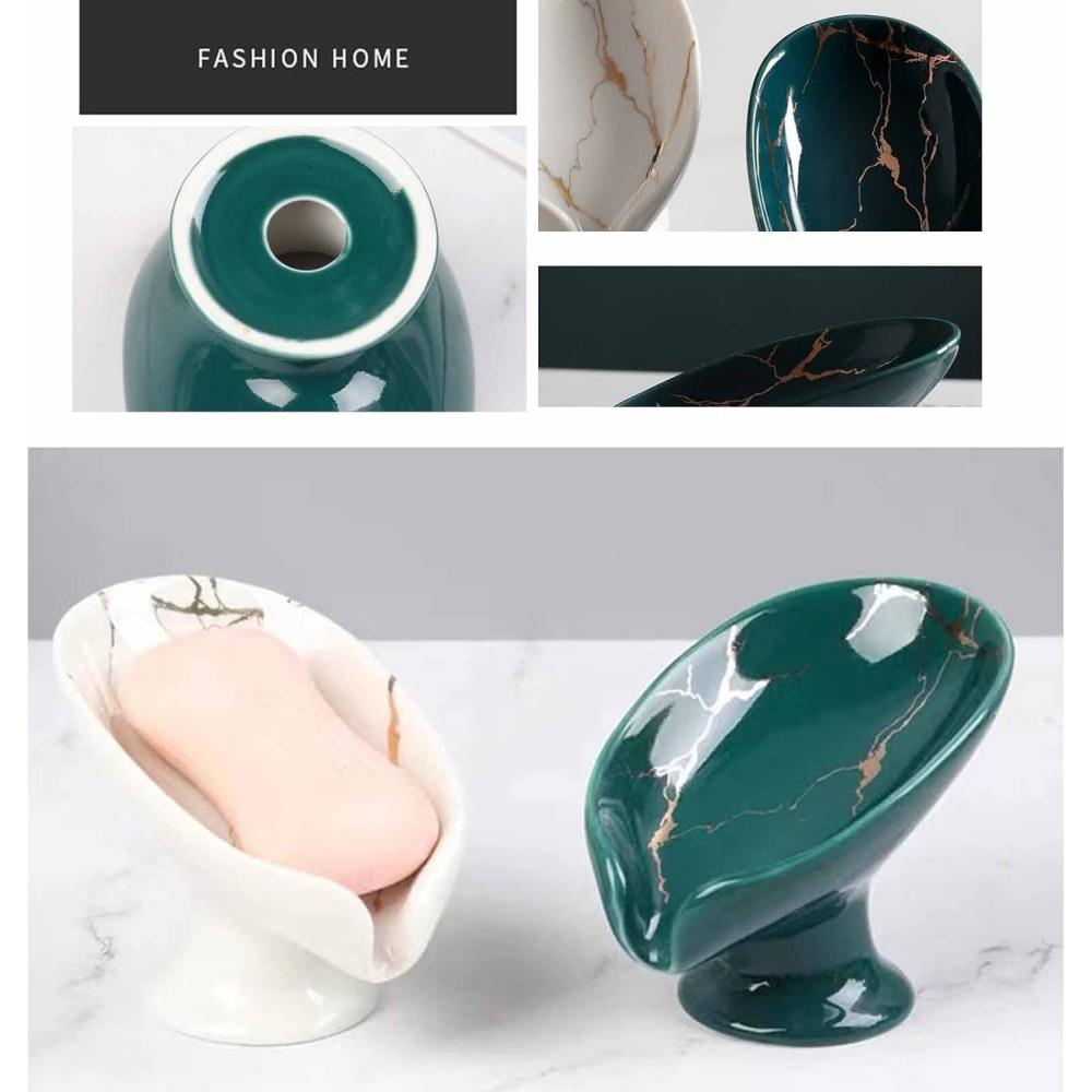 1PC Ceramic Leay Shower Soap Holder Bathroom and kitchen Supplies Leaf Shape Box Water Guide Hole Dish Storage Plate