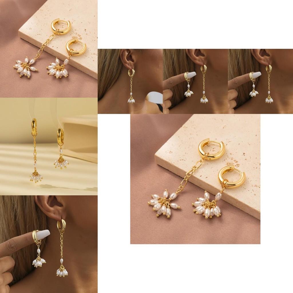 Elegant Geometric Gold Plated Asymmetrical Pearl Earrings For Women Fashion Jewelry