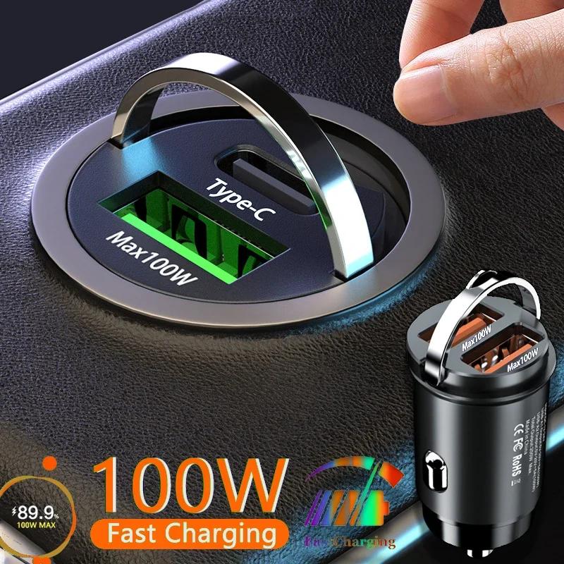 Hidden Mini 100WC Car Charger Type C Car Fast Charging for iphone 16 pro max Huawei Xiaomi Samsung PD Lighter Socket Car Charger