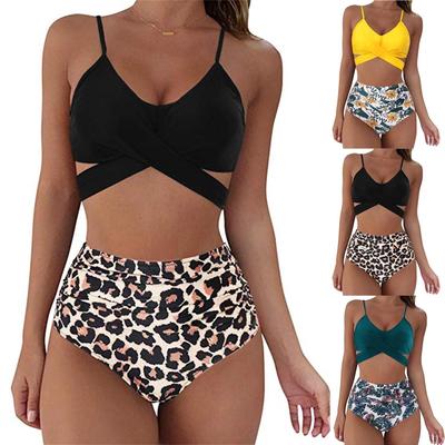 Conjunto de Bikini con Estampado de Leopardo Traje de Baño Cintura Alta Traje de Baño Sexy para Mujer