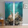 Blue Ocean Green Turtle Tulle Curtains For Living Room Bedroom Decoration Sheer Voile Window Curtains Party Drapes Panels