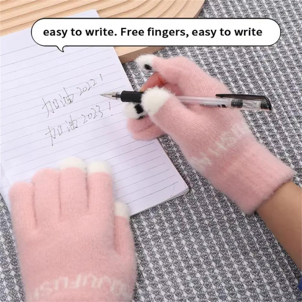Fluffy Knitted Open Finger Gloves Panda Fingertip Touch Screen Gloves Women Men