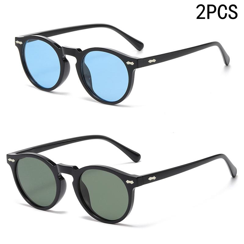 2PCS New Style Of Retro Glasses Round Fashion Mita Sunglasses Personalized Sunglasses JH3053