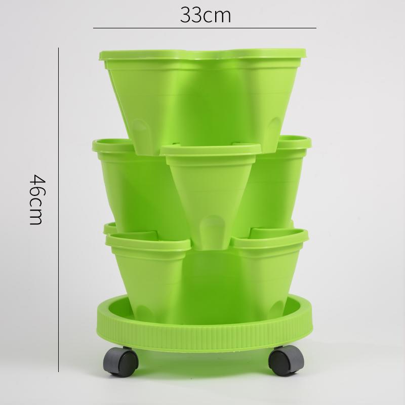 Three Dimensional Multi-layer Flowerpot with Roller Family Balcony Vegetable Fruit Growing Plastics Flower Shaped Flowerpot