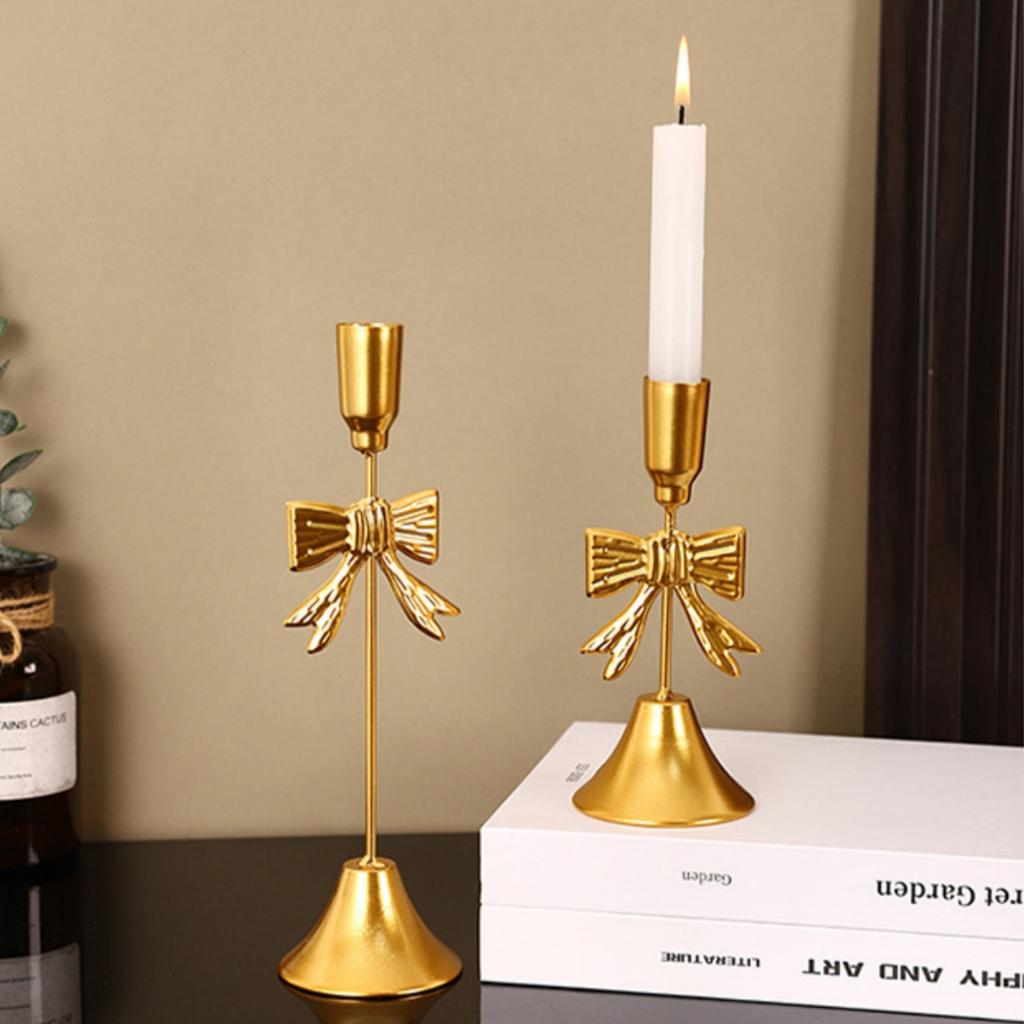 Christmas Golden Bow Candle Holder Sturdy Iron Candlestick Festive Bow Candlestick Sophisticated Light Luxury Candle Holder