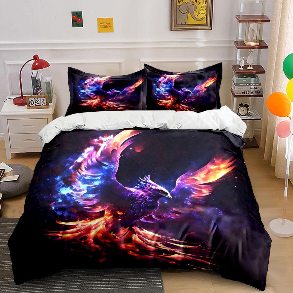 Fiery Phoenix Themed Art Set  Kid'S And Adults' Bedroom Decor, Exquisite Three-Piece Bedding Set Gift
